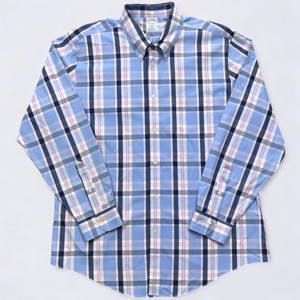 Brooks Brothers Shirt Men's XL Blue Regent Plaid Button Down Long Sleeve Preppy